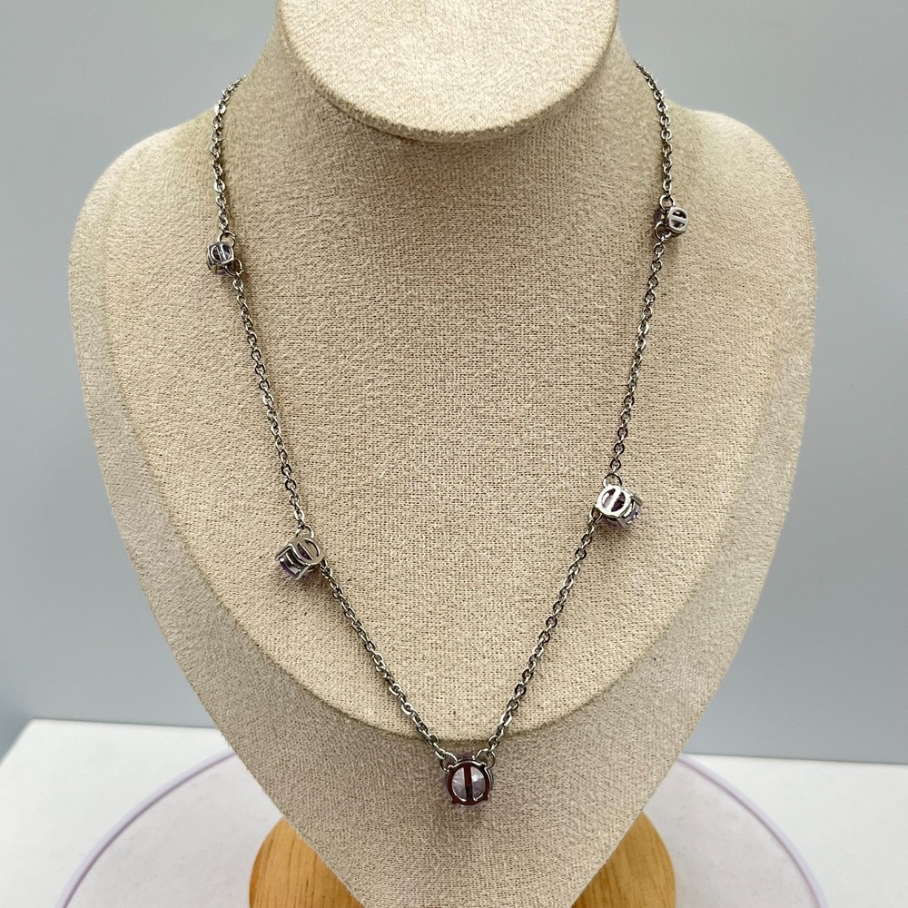 Vintage Charming Charlie Silver Tone Lavender CZ Station Necklace Retro Y2K Glam - Picture 9 of 11